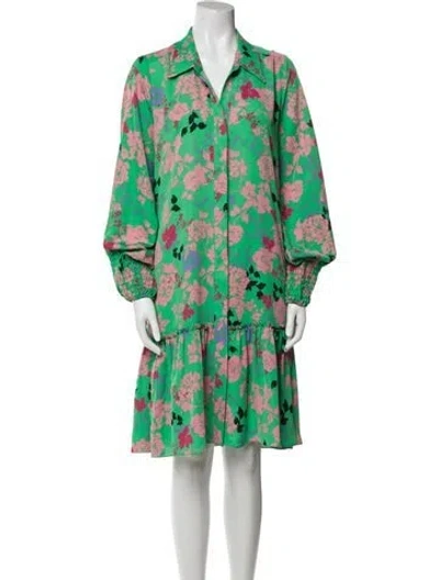 Pre-owned Misa Floral Print Knee-length Dress In Green
