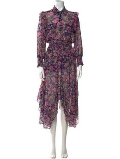 Pre-owned Misa Floral Print Knee-length Dress In Purple