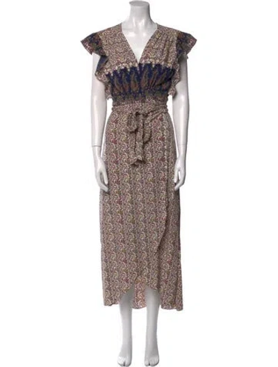 Pre-owned Misa Floral Print Knee-length Dress In White