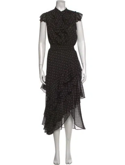 Pre-owned Misa Floral Print Long Dress In Black
