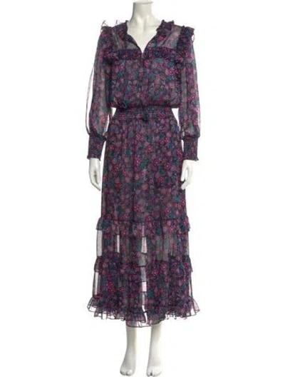 Pre-owned Misa Floral Print Long Dress In Black