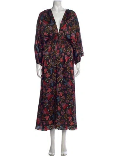 Pre-owned Misa Floral Print Long Dress In Black