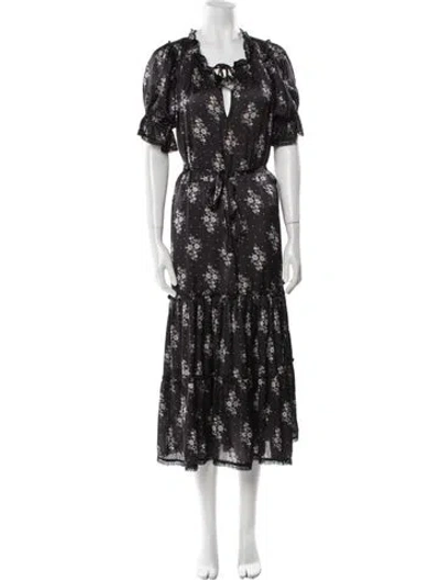 Pre-owned Misa Floral Print Long Dress In Black