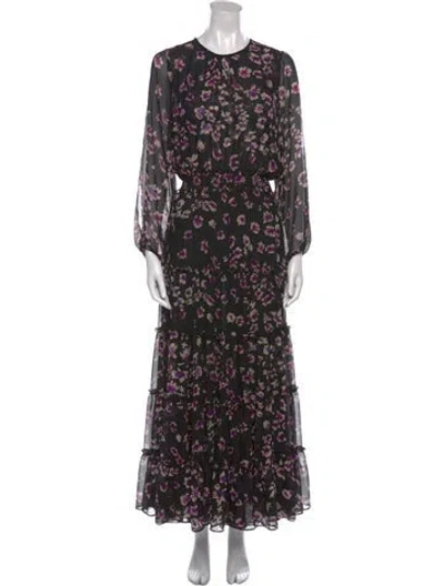 Pre-owned Misa Floral Print Long Dress In Black