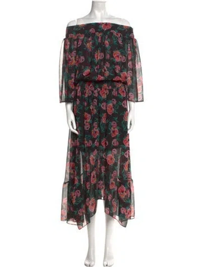 Pre-owned Misa Floral Print Long Dress In Black