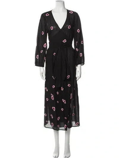 Pre-owned Misa Floral Print Long Dress In Black