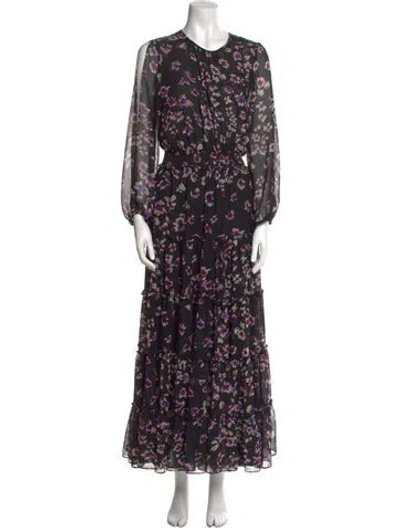 Pre-owned Misa Floral Print Long Dress In Black