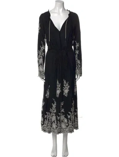 Pre-owned Misa Floral Print Long Dress In Black