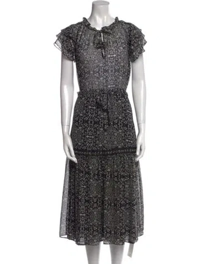 Pre-owned Misa Floral Print Long Dress In Black