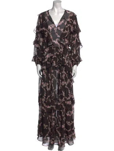Pre-owned Misa Floral Print Long Dress In Black