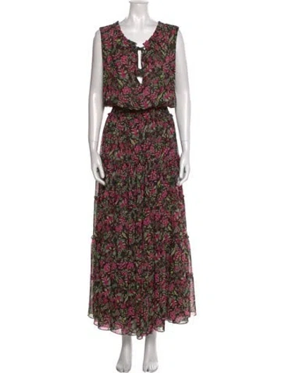 Pre-owned Misa Floral Print Long Dress In Black