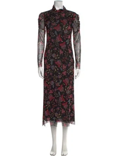 Pre-owned Misa Floral Print Long Dress In Black