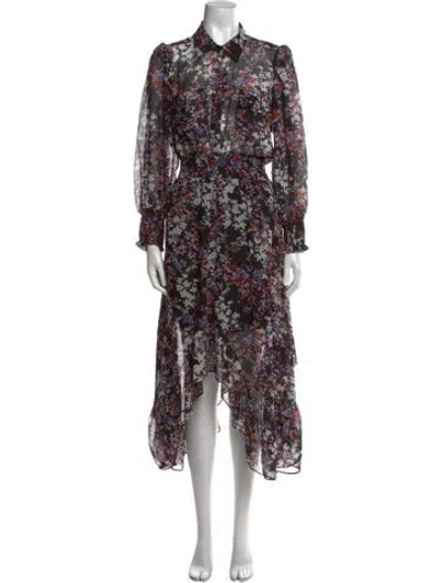 Pre-owned Misa Floral Print Long Dress In Black