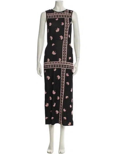 Pre-owned Misa Floral Print Long Dress In Black