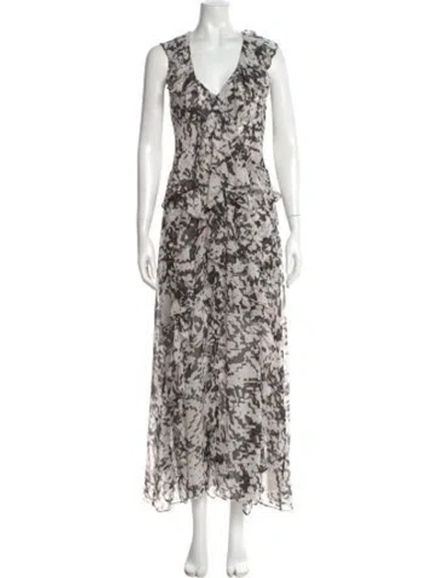 Pre-owned Misa Floral Print Long Dress In Black