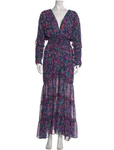 Pre-owned Misa Floral Print Long Dress In Black
