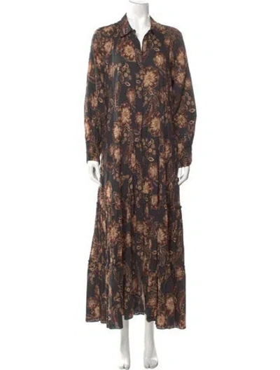 Pre-owned Misa Floral Print Long Dress In Black