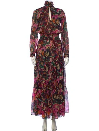 Pre-owned Misa Floral Print Long Dress In Black