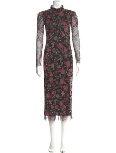 Pre-owned Misa Floral Print Long Dress In Black