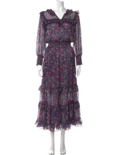 Pre-owned Misa Floral Print Long Dress In Black