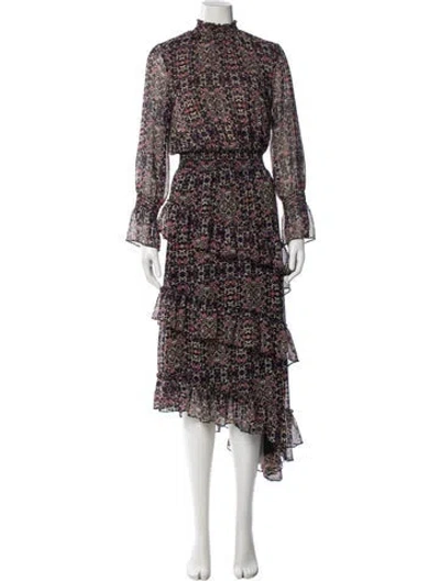 Pre-owned Misa Floral Print Long Dress In Black