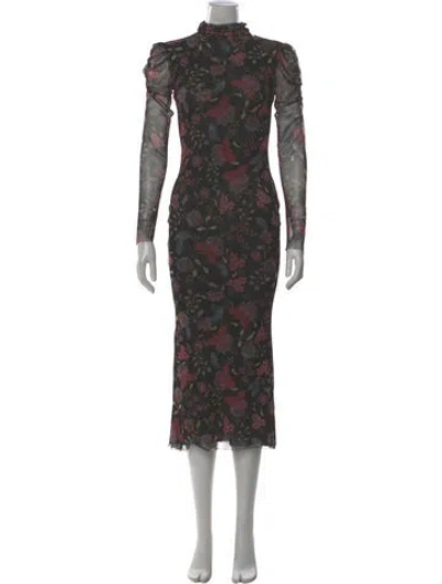 Pre-owned Misa Floral Print Long Dress In Black