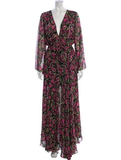 Pre-owned Misa Floral Print Long Dress In Black