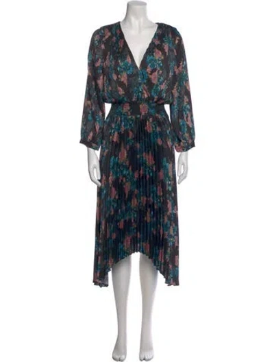 Pre-owned Misa Floral Print Long Dress In Black