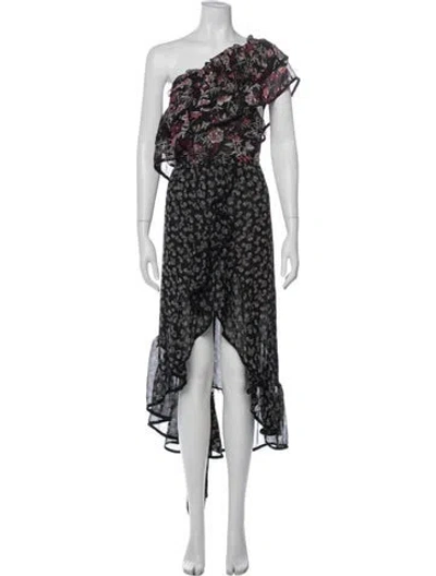 Pre-owned Misa Floral Print Long Dress In Black
