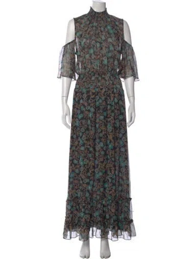 Pre-owned Misa Floral Print Long Dress In Black