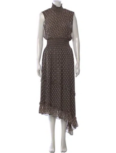 Pre-owned Misa Floral Print Long Dress In Black
