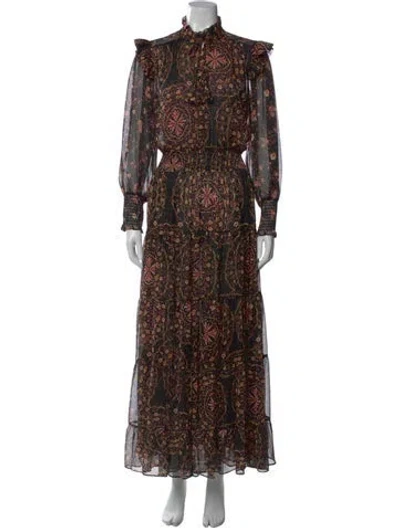 Pre-owned Misa Floral Print Long Dress In Black