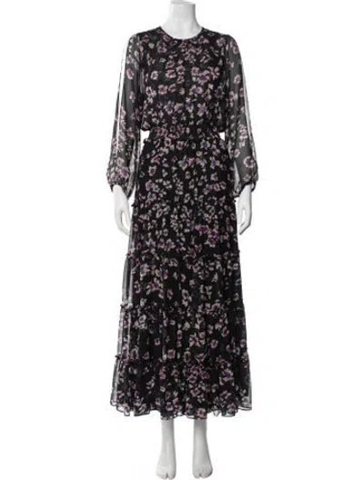 Pre-owned Misa Floral Print Long Dress In Black