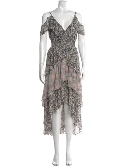 Pre-owned Misa Floral Print Long Dress In Black