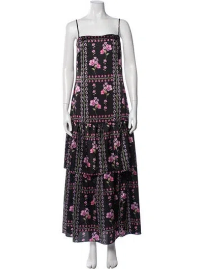 Pre-owned Misa Floral Print Long Dress In Black