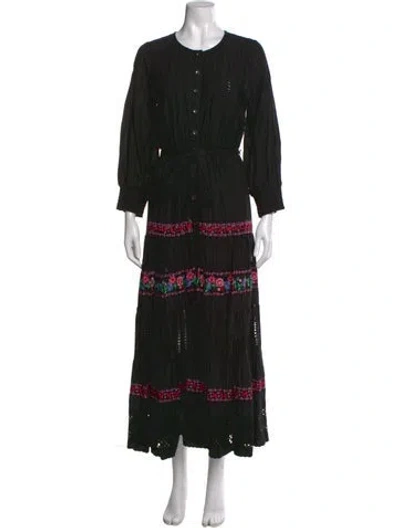 Pre-owned Misa Floral Print Long Dress In Black