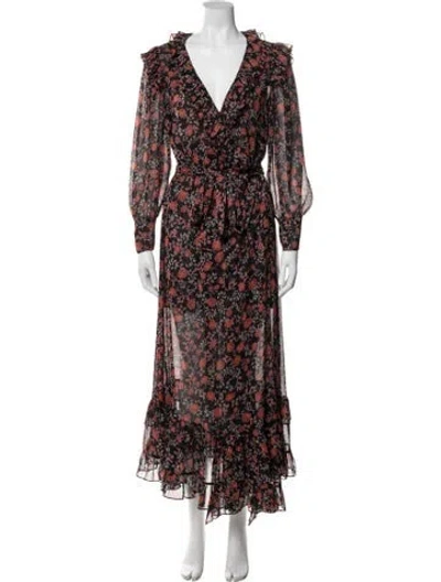 Pre-owned Misa Floral Print Long Dress In Black