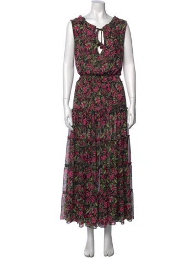 Pre-owned Misa Floral Print Long Dress In Black