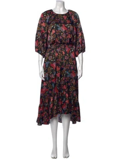 Pre-owned Misa Floral Print Long Dress In Black