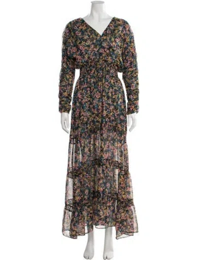 Pre-owned Misa Floral Print Long Dress In Black