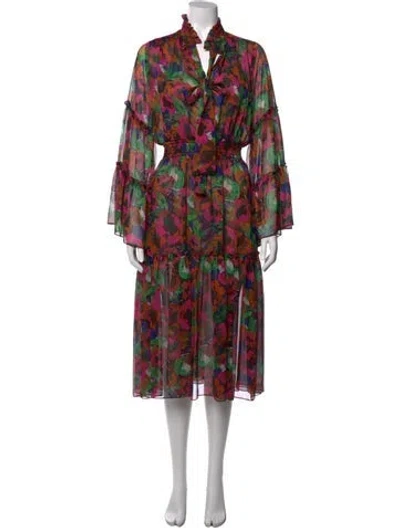 Pre-owned Misa Floral Print Long Dress In Black