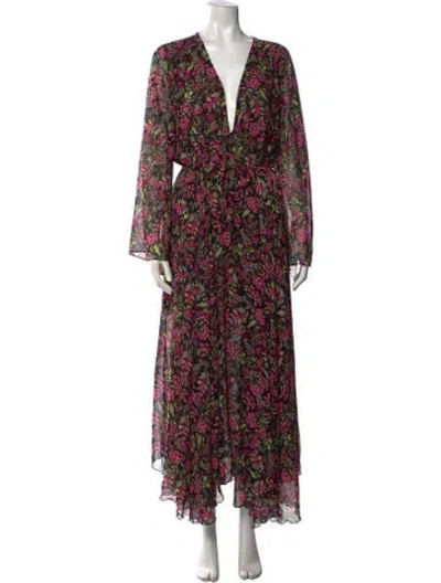Pre-owned Misa Floral Print Long Dress In Black