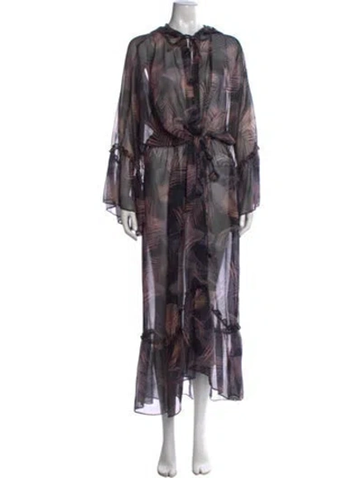 Pre-owned Misa Floral Print Long Dress In Black