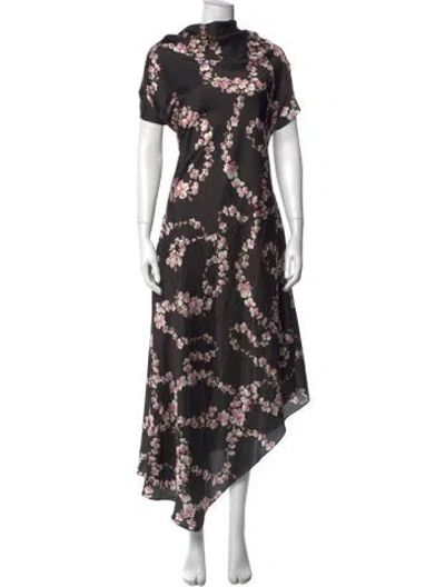 Pre-owned Misa Floral Print Long Dress In Black