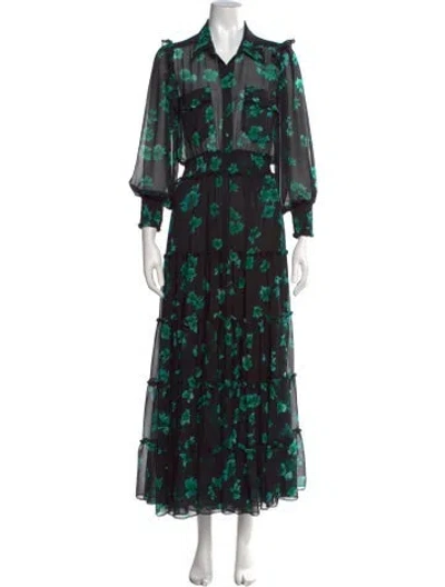 Pre-owned Misa Floral Print Long Dress In Black