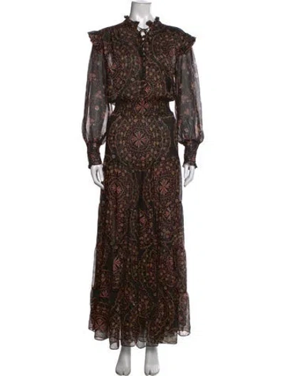 Pre-owned Misa Floral Print Long Dress In Black