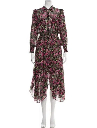 Pre-owned Misa Floral Print Long Dress In Black
