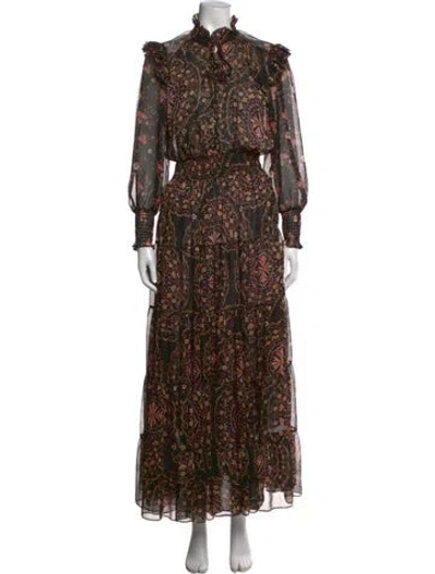Pre-owned Misa Floral Print Long Dress In Black