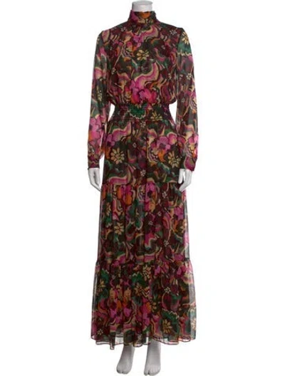 Pre-owned Misa Floral Print Long Dress In Black