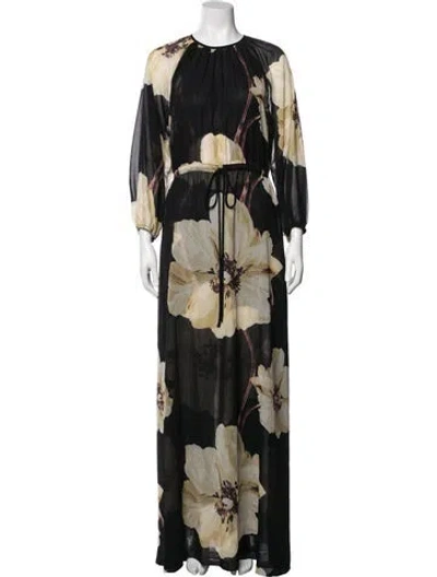 Pre-owned Misa Floral Print Long Dress In Black